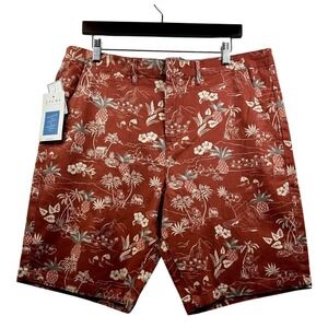 JACHS NY Island Print Shorts Men 33 (38 Waist) Red Stretch Resort NWT Resortwear